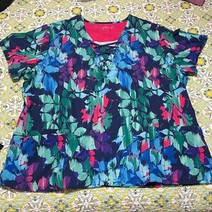 Easy stretch Colorful Floral Scrub Top XL